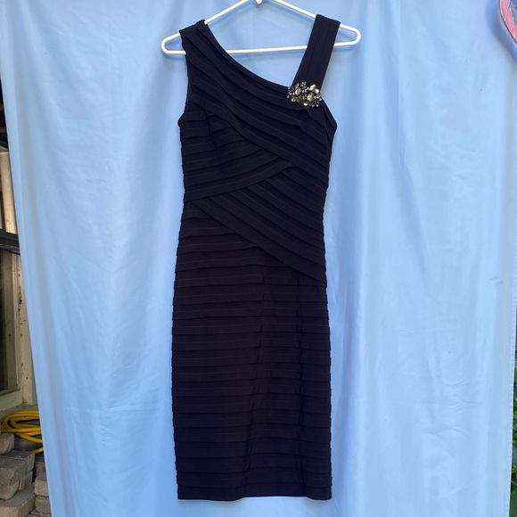 Xscape Black One-Shoulder Dress with Embellishment - Picture 1 of 6